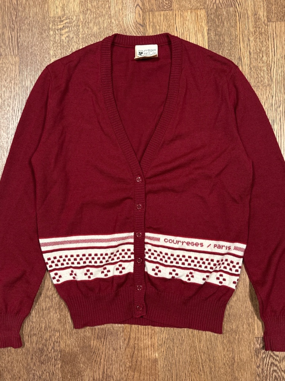 Vintage 90s Courreges Paris Wool Blend Logo Striped Cardigan Sweater Womens 0